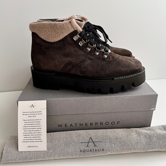 ✨New AQUATALIA Angie Suede & Recycled Cashmere Lace Up Lugged Booties 8.5M - Picture 2 of 10